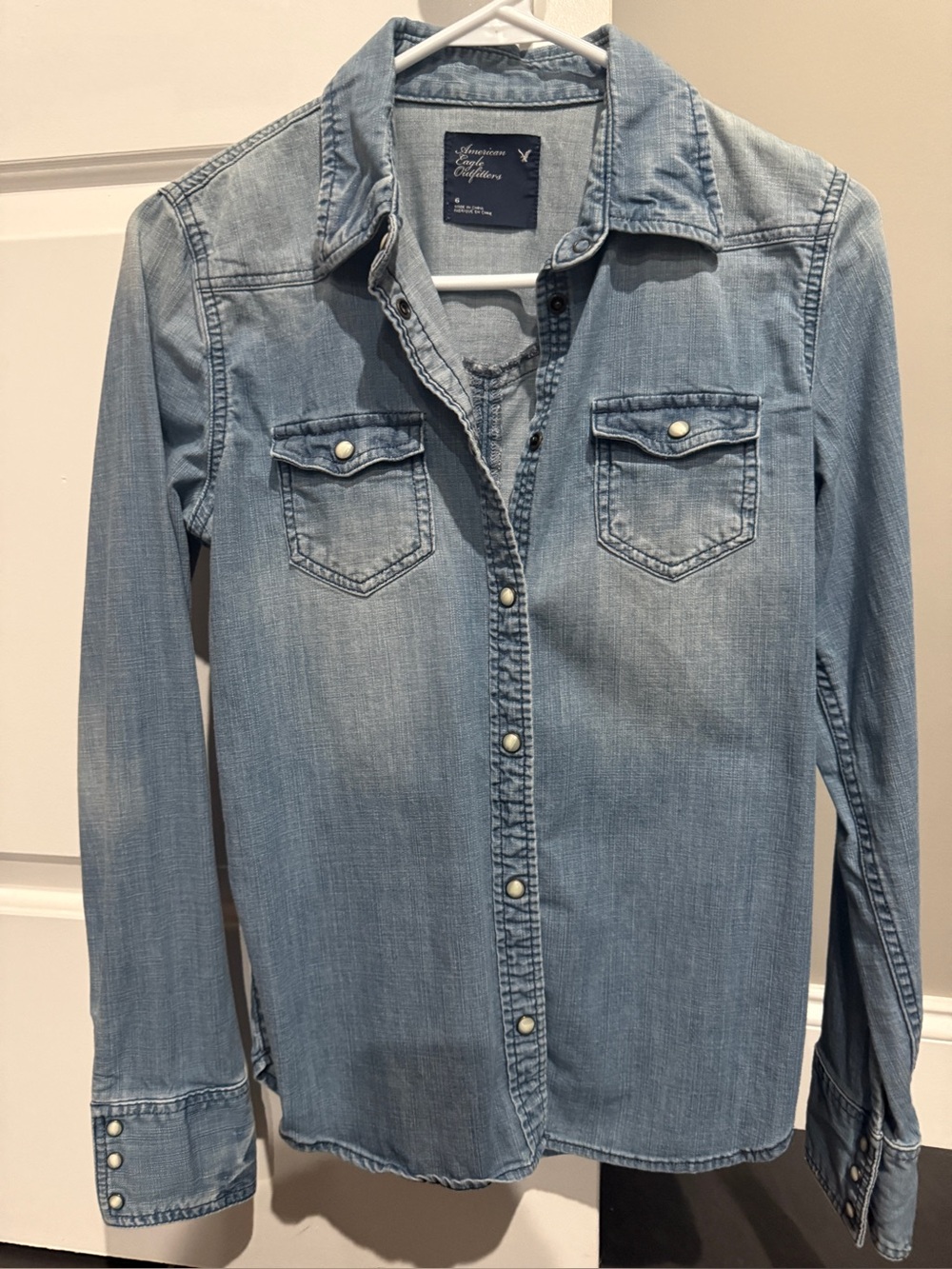 American Eagle Outfitters Light Blue Denim Button-Up Shirt